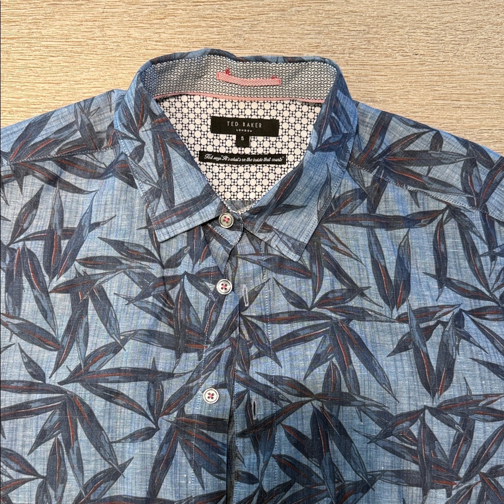 Ted Baker Blue and Black short sleeve Leaf Pattern Shirt